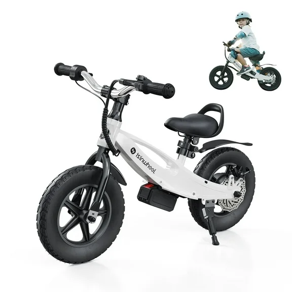iSinwheel SK12 Electric Balance Bike for Kids, 150W for 3-6 age, Two Speed up to 6.2 mph Motorcycle , 12 inch Pneumatic Tire with Dual Brake for Boys and Girls White
