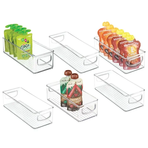 mDesign Plastic Stackable Small Kitchen Organizing Bin, Handles, 6 Pack - Clear