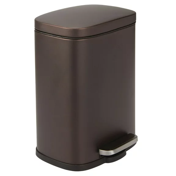mDesign Stainless Steel Rectangular 1.3 Gallon Foot Step Trash Can, Lid - Bronze