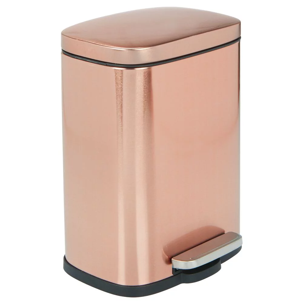 mDesign Stainless Steel Rectangular 1.3 Gallon Step Trash Can, Lid, Rose Gold