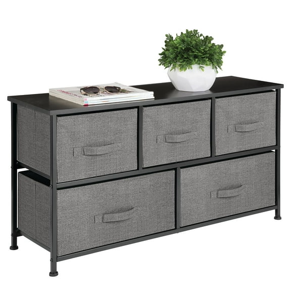 mDesign Wide Storage Dresser Furniture, 5 Removable Fabric Drawers, Dark Gray